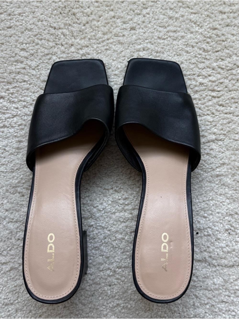 Aldo Black Square Toe Block Heel Slide Mules - Picture 2 of 5